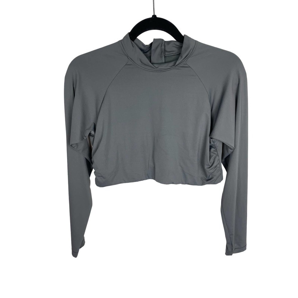 Athleta Cropped Long Sleeve Gray Top Large Tee Ruched Fitted